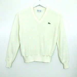 VTG 80's Lacoste Sweater Ivory V Neck Pullover Med